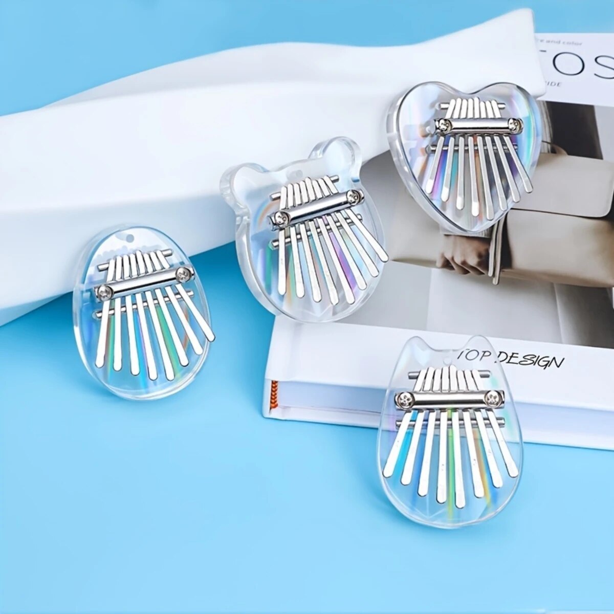 Musical Instrument Kalimba - Miwayer คาลิมบาขนาดเล็ก8คีย์, เครื่องดนตรีเปียโนนิ้วเปียโนอะคูสติกใสหัวใจโปร่งใสคริสตัลคาลิมบ้า