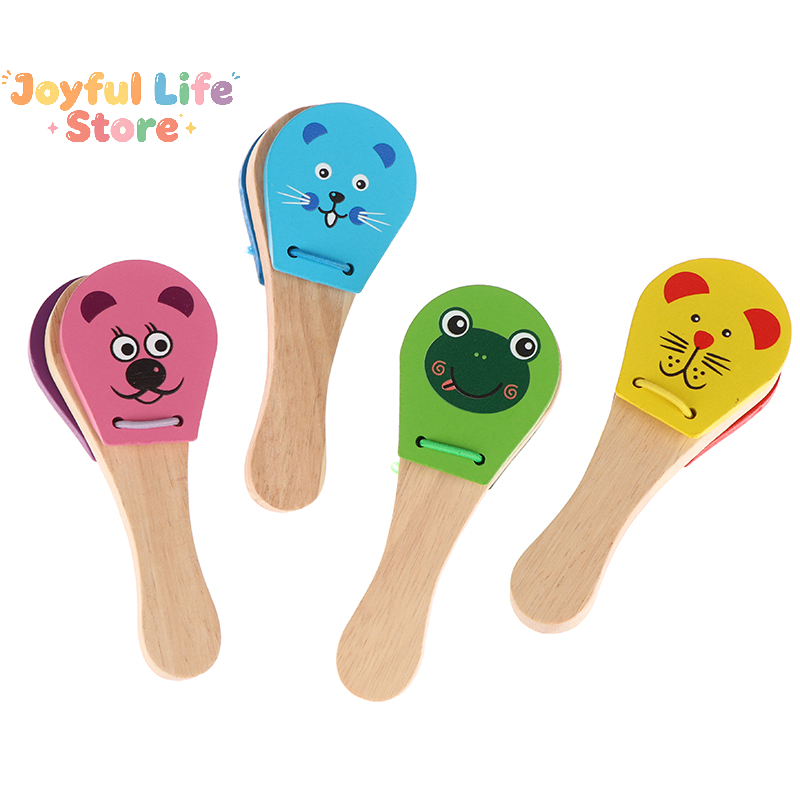 Musical Instrument Clapper - คาสทาเน็ตไม้ลายการ์ตูนสำหรับเด็ก กระดิ่งห้าเสียง ของเล่นดนตรีแบบมีด้ามจับ ของเล่นเสริมพัฒนาการสำหรับเด็ก