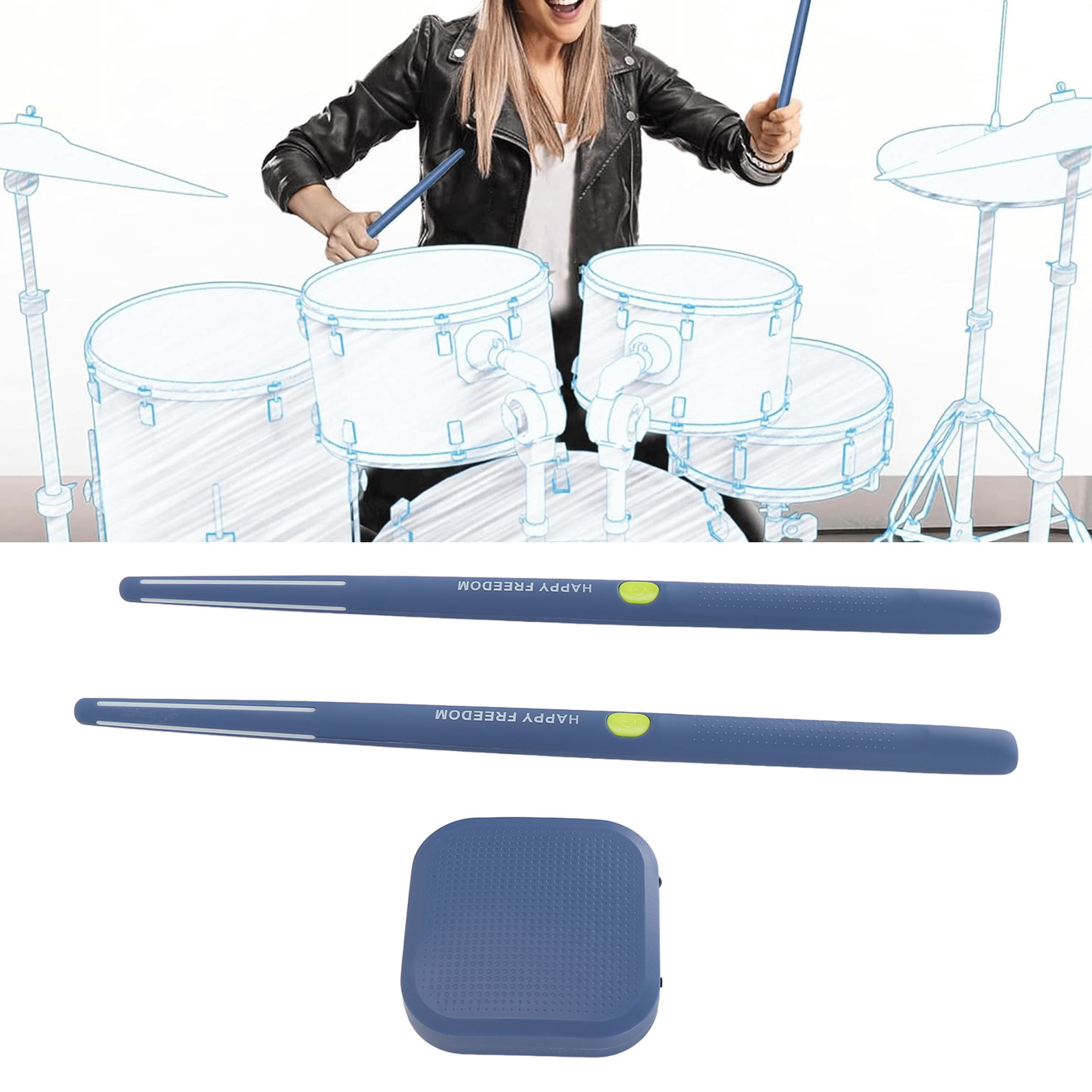 Musical Instrument Virtual - ชุดกลองไฟฟ้าเสมือนจริงแบบสัมผัสพร้อมไม้กลอง เครื่องดนตรี ไม้กลองเสมือนจริงไร้สายบลูทูธอัจฉริยะพร้อมไฟ RGB
