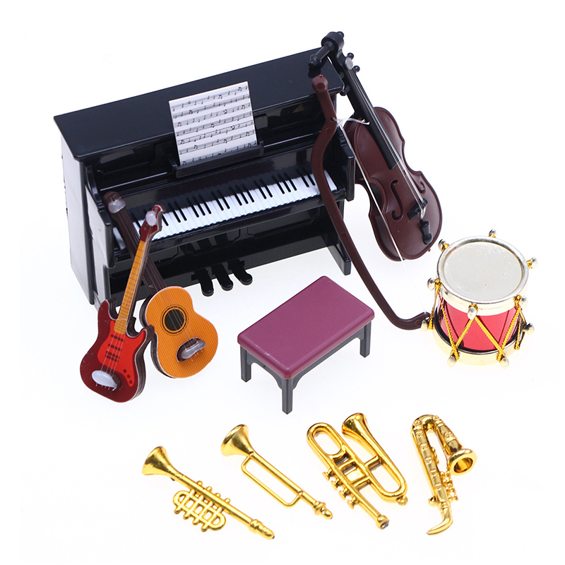 Musical Instrument Like Piano - เครื่องดนตรีจิ๋วคลาสสิกขนาด 1:12 ชุดเปียโน กีตาร์ แซ็กโซโฟนสำหรับฉากบ้านตุ๊กตาเหมือนจริง