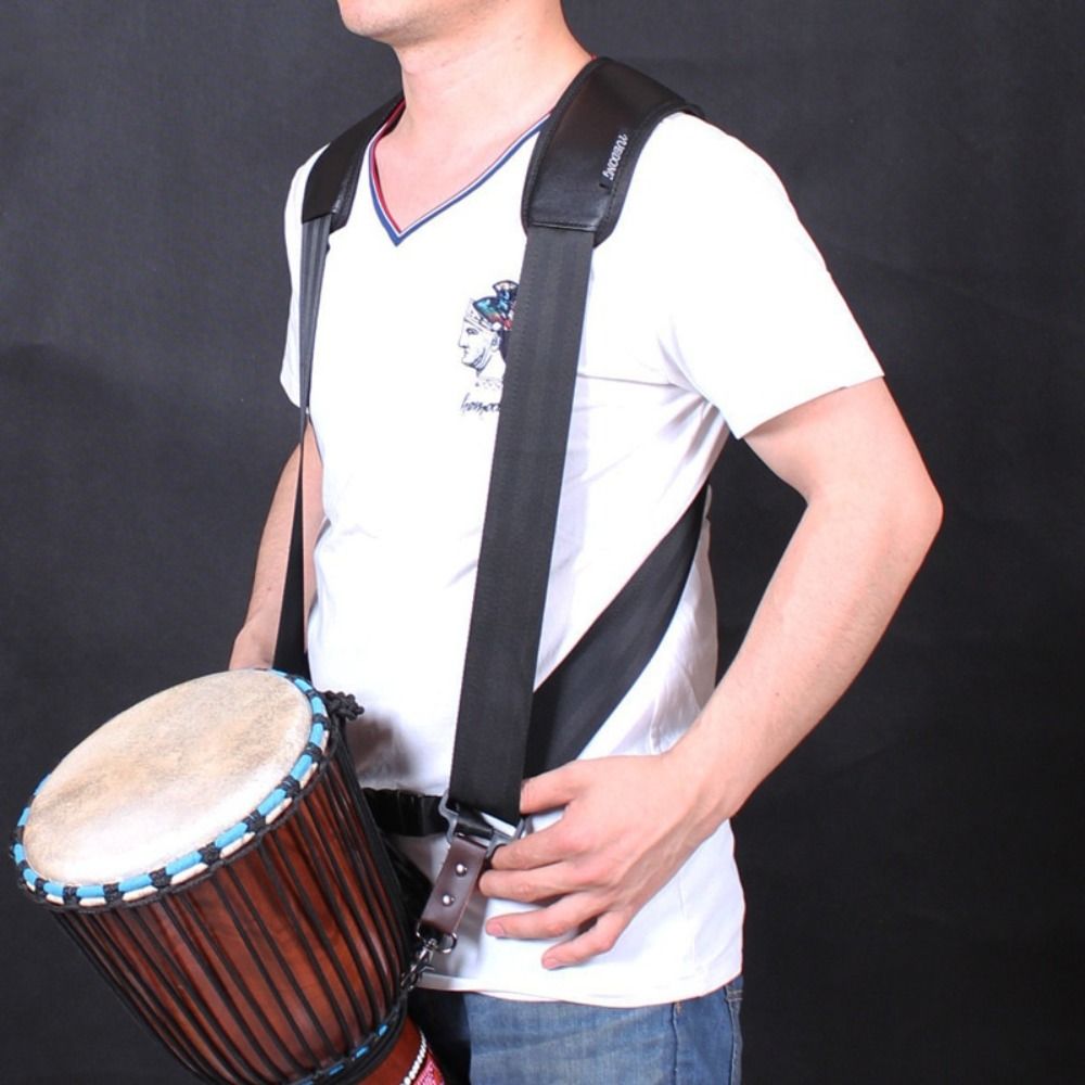 Tambourine Hand Drum - สายสะพายไหล่สำหรับกลองเจมเบแบบหนาพิเศษ สายสะพายสำรองสำหรับกลองแทมบูรีน กลองแอฟริกัน สายสะพายเป้สีดำทำจากโพลีเอสเตอร์ สายสะพายสำหรับกลองมือ