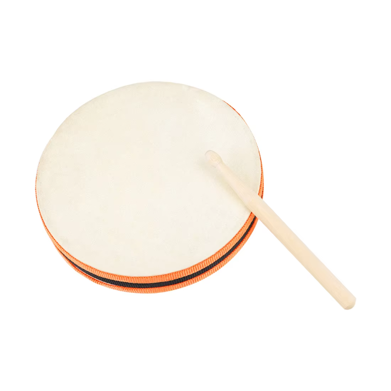 Tambourine Hand Drum - กลองมือสองด้านพร้อมไม้ตีกลอง แทมบูรีน ของเล่นดนตรีเสริมพัฒนาการเด็ก กลองมือพกพา ของเล่นเพื่อการศึกษาประเภทเครื่องดนตรีประเภทเคาะ